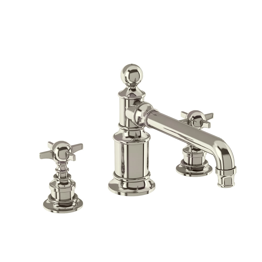 Arcade Three hole basin mixer deck-mounted without pop up waste - nickel - with tap handle